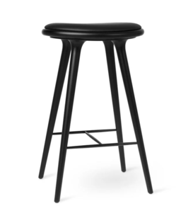 Mater High Stool Barkruk zwart beuken, zwart leer 74cm