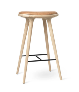 Mater High Stool Barkruk gezeept eiken, tan leer 74cm