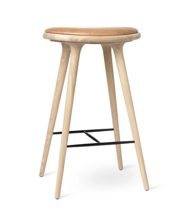 Mater Design  Mater High Stool Barkruk gezeept eiken, tan leer 74cm