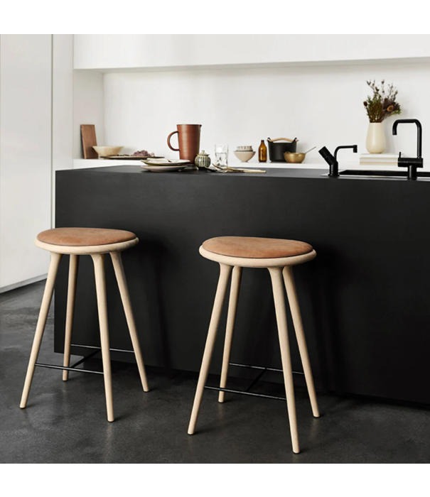 Mater Design  Mater High Stool dark oak, black leather 74cm