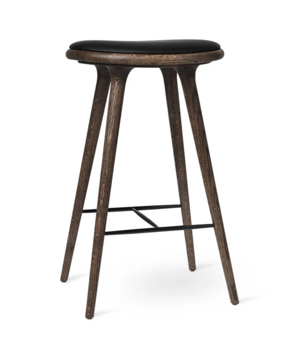 Mater Design  Mater High Stool Barkruk donker eiken, zwart leer 74cm