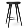 Mater High Stool Barkruk zwart eiken, zwart leer 74cm