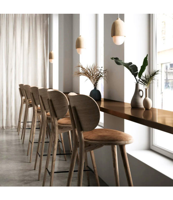 Mater Design  Mater High Stool Backrest soaped oak, natural tan leather