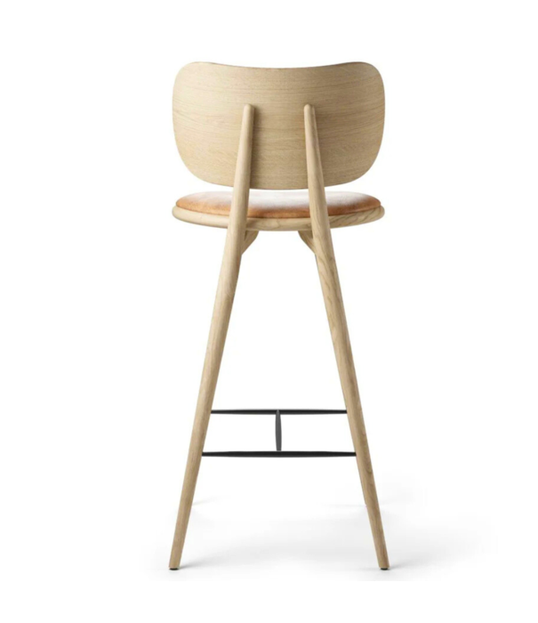 Mater Design  Mater High Stool Backrest soaped oak, natural tan leather