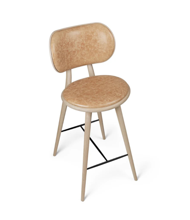 Mater Design  Mater High Stool Backrest soaped oak, natural tan leather
