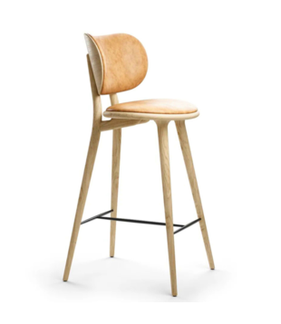 Mater High Stool Backrest soaped oak, natural tan leather