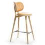 Mater High Stool Backrest gezeept eiken, naturel tan leder