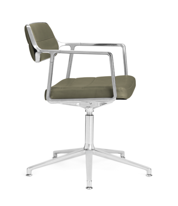 Vipp  Vipp 453+ Draaistoel, gepolijst frame, zwart leer, glijders