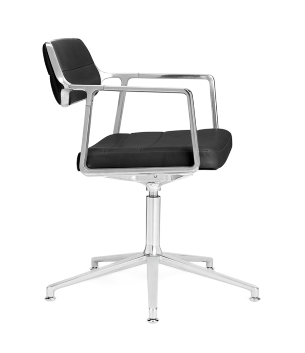 Vipp  Vipp 453+ Swivel chair, polished frame, leather black, gliders