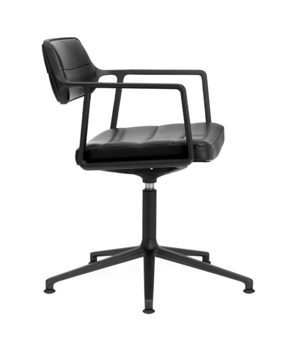 Vipp  Vipp 453+ Swivel chair, polished frame, leather black, gliders