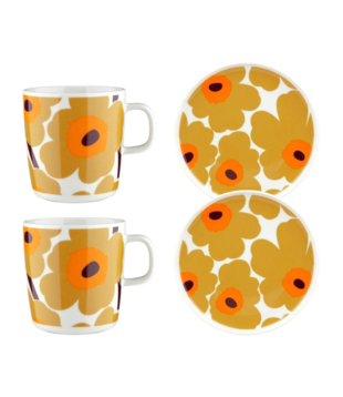 Marimekko Oiva Unikko mug and plate set 4 stuks