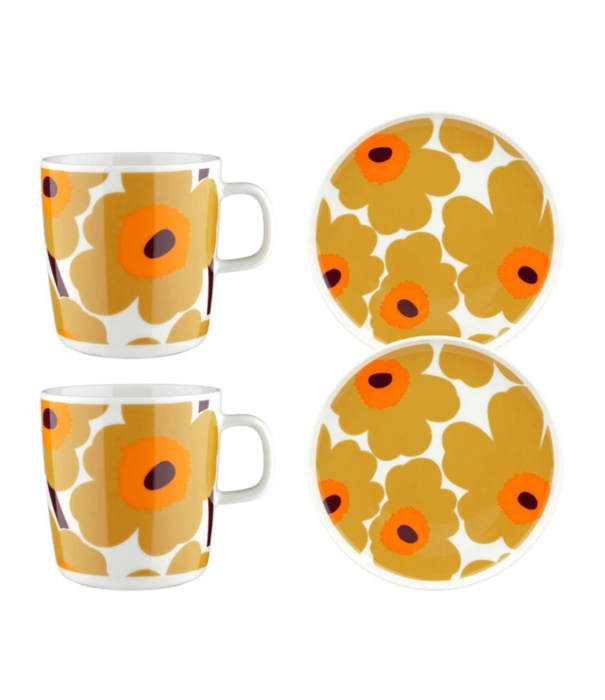 Marimekko Marimekko Oiva Unikko mug and plate set caramel, cream, warm orange