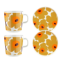 Marimekko Oiva Unikko mug and plate set caramel, cream, warm orange