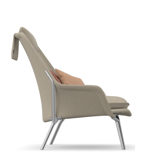 Vitra  Vitra Slow Chair Fauteuil Flocca beige, gepolijst aluminium poten