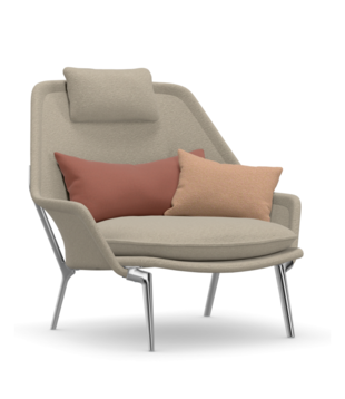Vitra Slow Chair Fauteuil Flocca beige, gepolijst aluminium poten