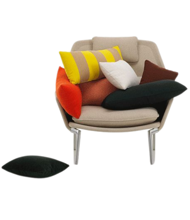 Vitra  Vitra Slow Chair & Ottoman Flocca beige, gepolijst aluminium poten