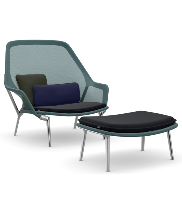 Vitra  Vitra Slow Chair & Ottoman knit, gepolijst onderstel