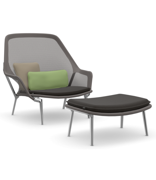 Vitra  Vitra Slow Chair & Ottoman knit, gepolijst onderstel