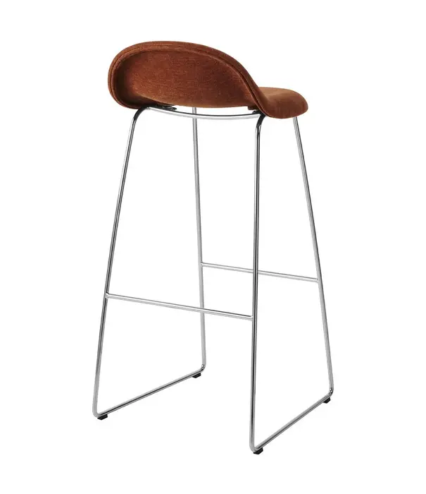 Gubi  Gubi 3D bar stool, 75 cm, sledge base, stainless steel - Dedar Belsuede 133