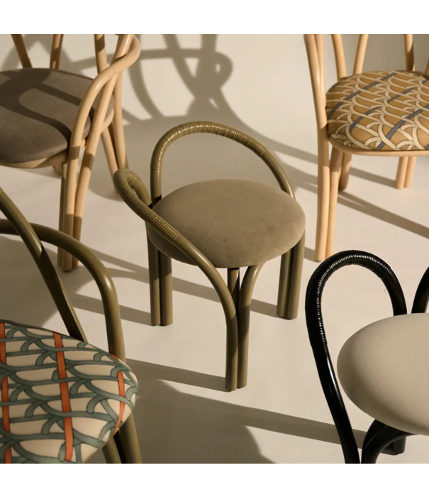 Gubi  Bistra Stool rattan, upholstered seat cushion