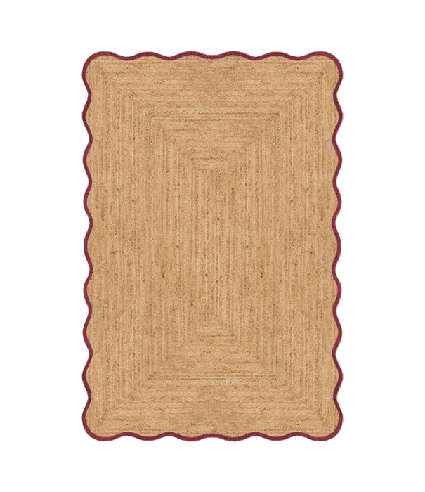Layered  Scallop jute Rug burgundy