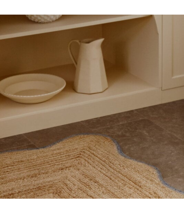 Layered  Scallop jute Rug misty blue
