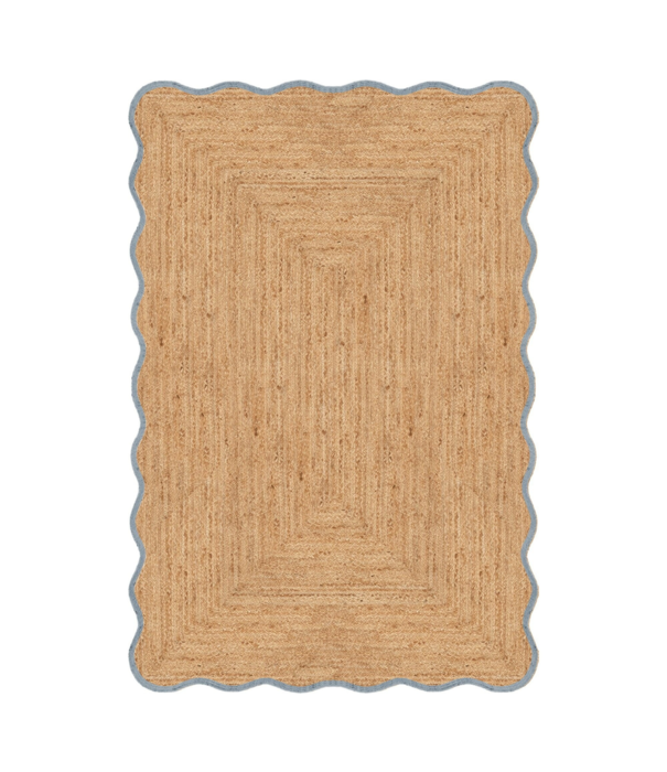 Layered  Scallop jute Rug misty blue