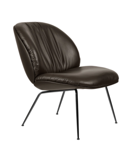Gubi Beetle Soft Lounge Chair smooth coffee leather, black conic legs