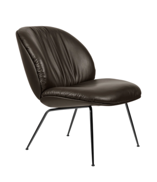 Gubi Beetle Soft Lounge Stoel smooth coffee leer, zwart conic poten