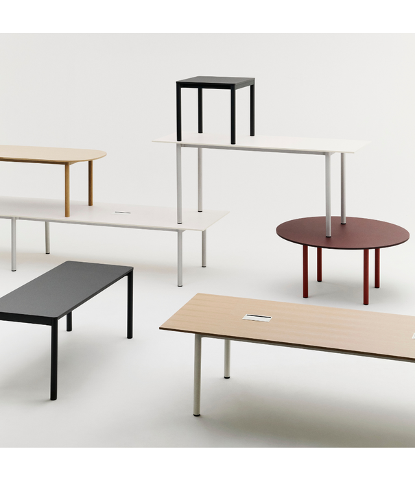 Hay  Annex Overhang Dining Table lacquered oak, charcoal base
