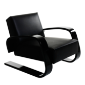 Aalto Armstoel 400 Tank, zwart berken,  Zwart Elegance leer