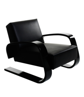 Artek Aalto Fauteuil 400 Tank zwart berken,  zwart leer