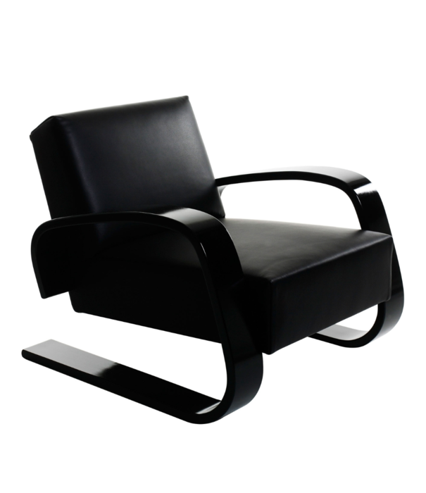 Artek  Aalto Armchair 400 Tank,  black birch, Black Elegance leather