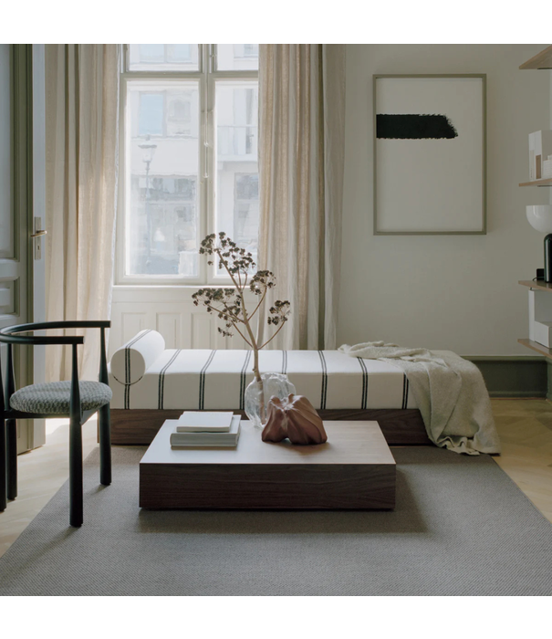 New Works  New Works Mass Daybed walnut veneer, Pierre Frey fabric