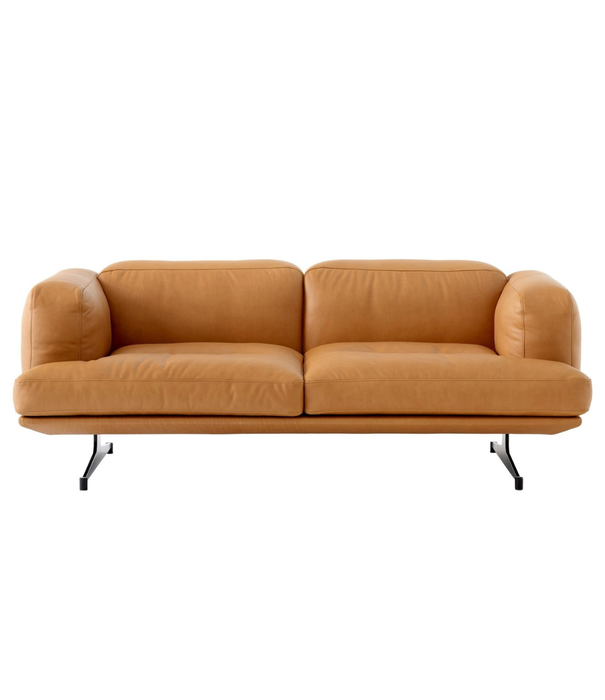 &Tradition Inland AV22  2-zits Bank cognac Noble leer, gepolijst aluminium