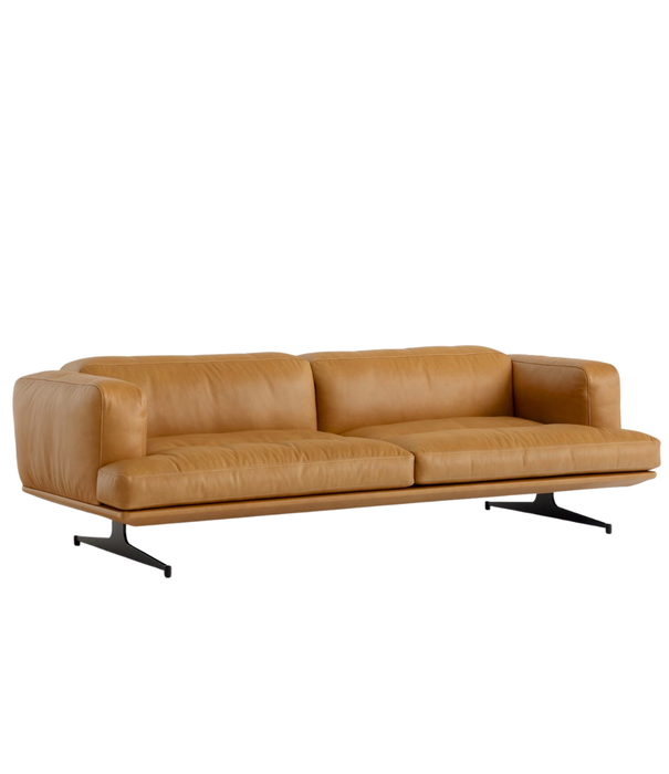 &Tradition Inland AV23 3-zits Bank cognac Noble leer, gepolijst aluminium