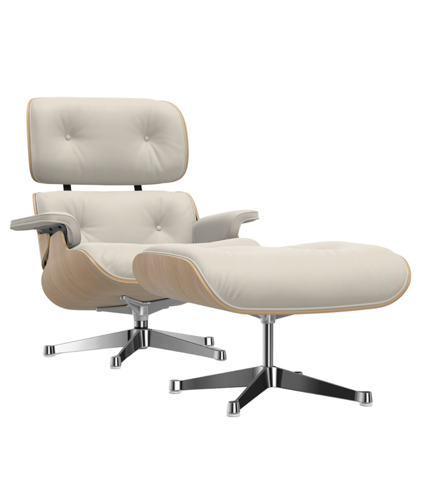 Vitra  Eames Lounge Chair chestnut, snow premium F leather, polished base