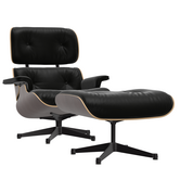 Eames Lounge Chair donker walnoot, zwart premium F leer