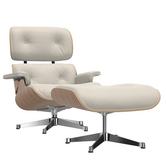 Eames Lounge Chair kersenhout, Snow premium F leer, gepolijst