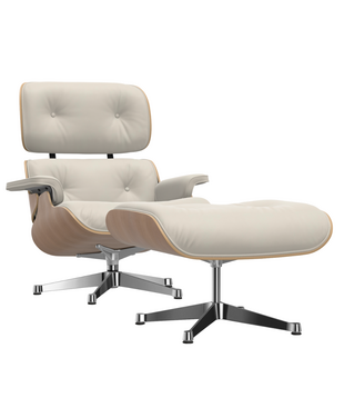 Eames Lounge Chair & Ottoman kersenhout, Snow premium F leer
