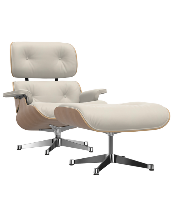 Vitra  Eames Lounge Chair kersenhout, Snow premium F leer, gepolijst