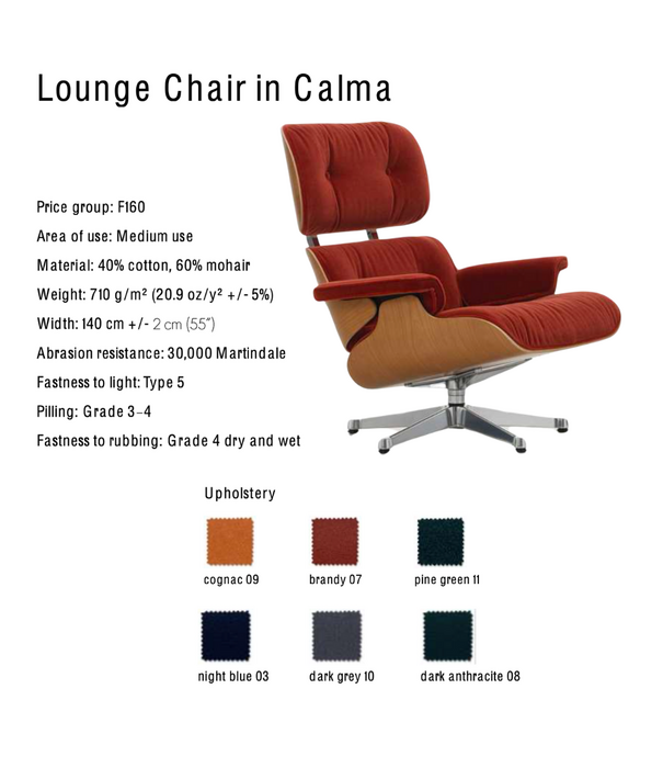Vitra  Eames Lounge Chair & Ottoman kersenhout,  Calma brandy, alu gepolijst voet
