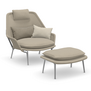 Vitra Slow Chair & Ottoman Flocca beige, gepolijst aluminium poten