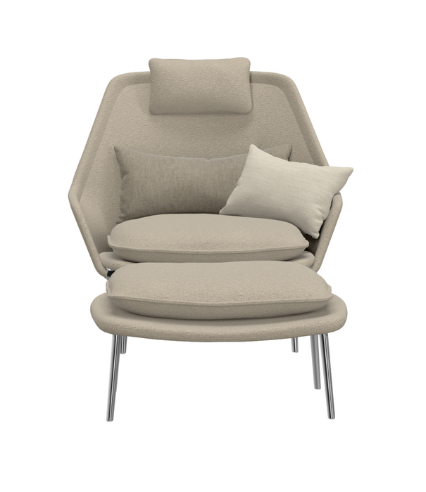 Vitra  Vitra Slow Chair & Ottoman Flocca beige, gepolijst aluminium poten