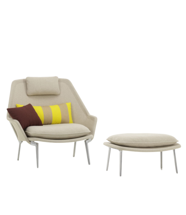 Vitra  Vitra Slow Chair & Ottoman Flocca dark blue, zwart aluminium poten