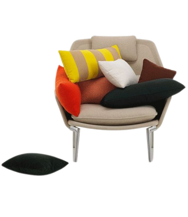 Vitra  Vitra Slow Chair & Ottoman Flocca dark blue, zwart aluminium poten