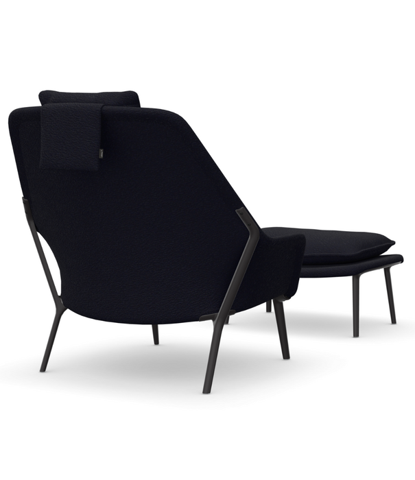 Vitra  Vitra Slow Chair & Ottoman Flocca dark blue, zwart aluminium poten