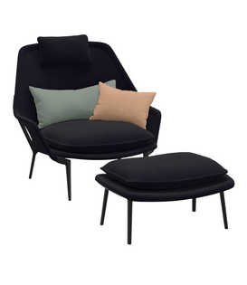 Vitra Slow Chair & Ottoman Flocca dark blue, black aluminium legs