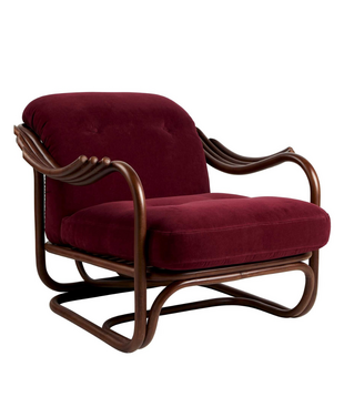 Gubi Poltrona Tria Lounge Stoel donker rotan, Fustagno red 006