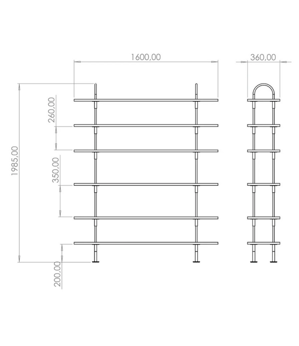 Gubi  Gubi Keen 160 Shelving Unit RVS, 6 legplanken